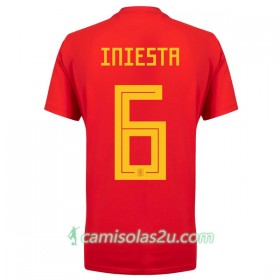 Camisolas de Futebol Espanha A_Iniesta 6 Equipamento Principal Copa do Mundo 2018 Manga Curta